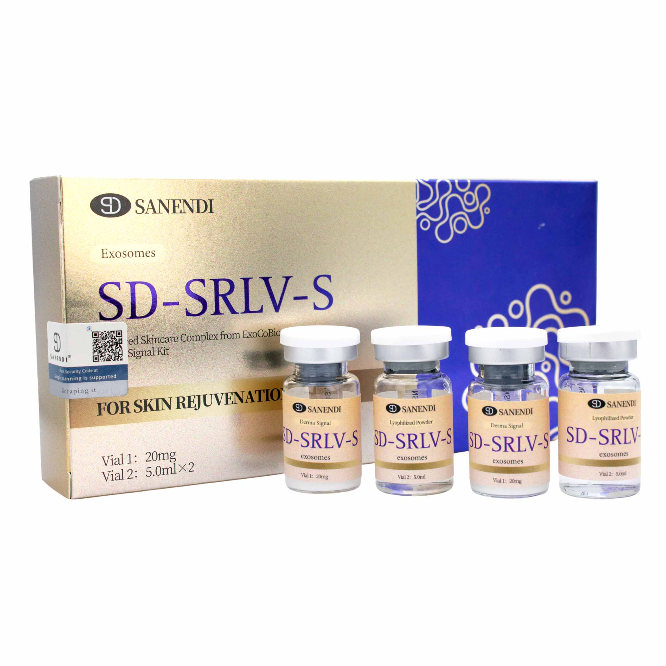 EXOSOMAS SANENDI SD-SRLV-S Bioestimulador Regenerativo 2x20mg. y 2x5ml, Antienvejecimiento y Acción Antiinflamatoria Profesional